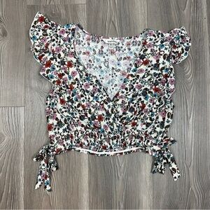 Speechless Floral Crop Top with Flutter Sleeves & Smocked Waist Festival Boho XL